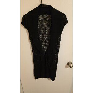 GUESS SWEATER Dress Womens SMALL BLACK STRETCH Open Knit Collar Pull on Y2K Goth